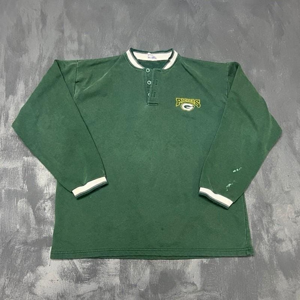 Vintage Green Bay Packers Sweatshirt Mens XL Green 1990s NFL Henley